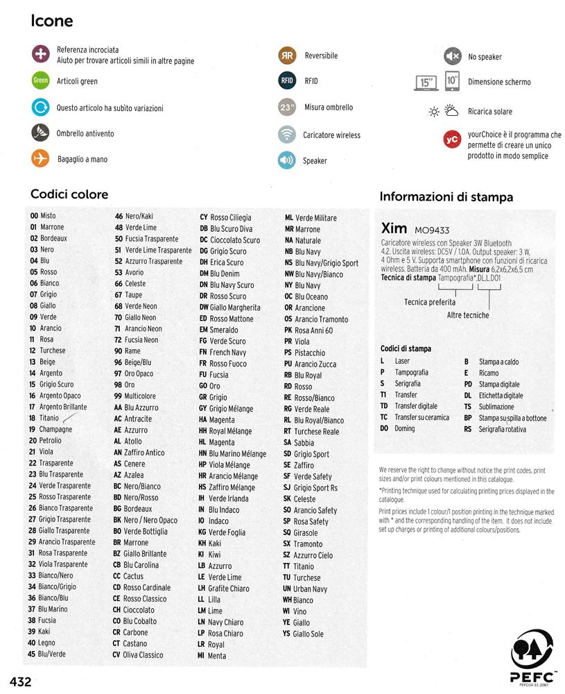 Legenda colori e info stampa